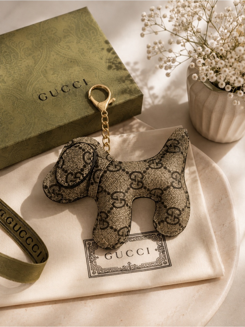 Luxury Dog Keychain with Gold Hardware